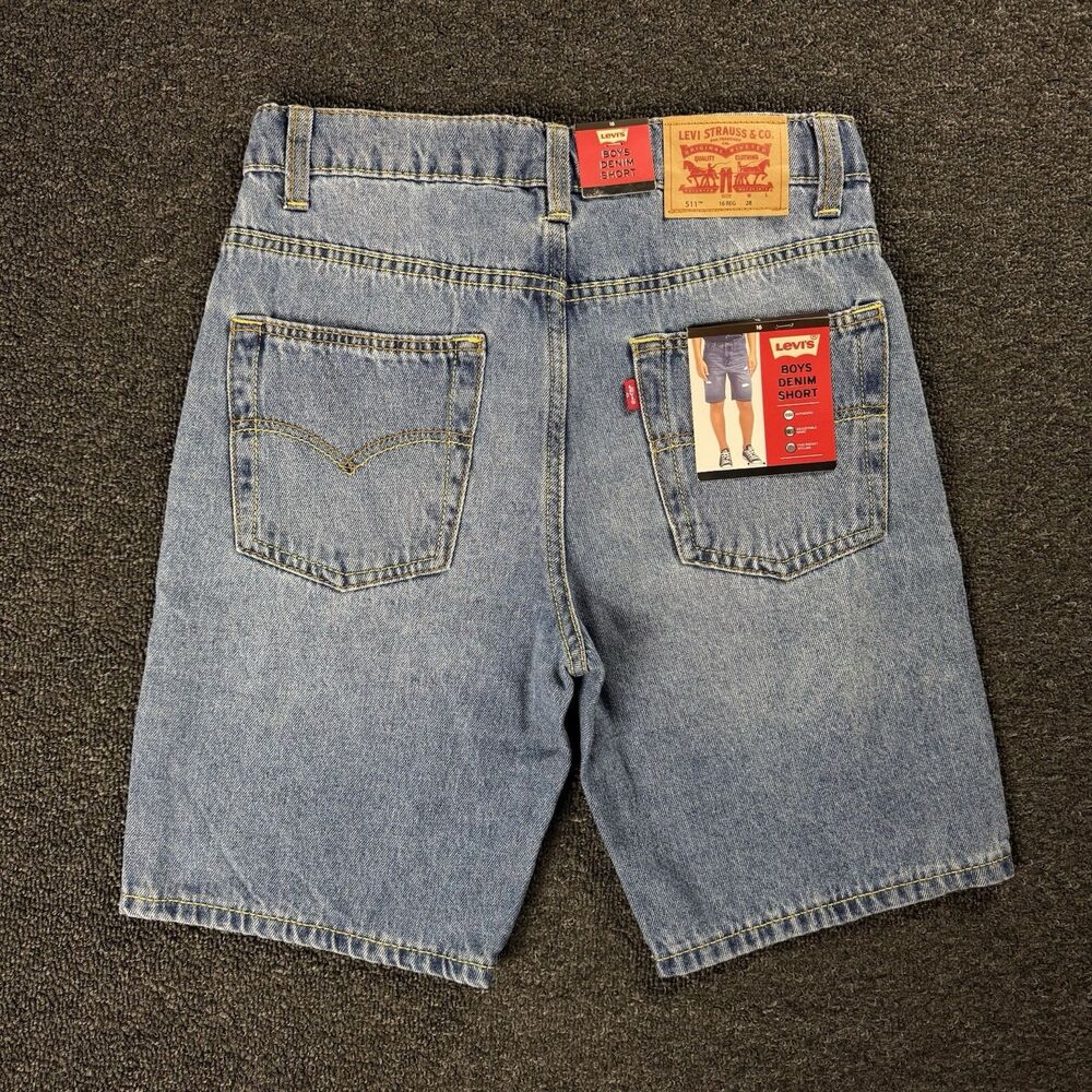 NWT Levi's Boys 511 Slim Denim Jean Shorts Size 16 Distressed Adjustable Waist